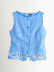 Rixo Daisy Cutwork Embroidery Blue Lucca Waistcoat - Image 1 of 1