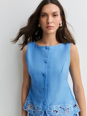 Rixo Daisy Cutwork Embroidery Blue Lucca Waistcoat - Image 5 of 7