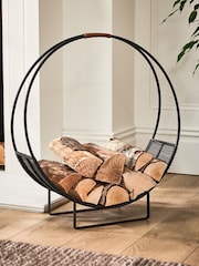 Dibor Black Rounded Iron Log Holder with Leather Handle - Image 1 of 5