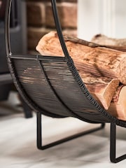 Dibor Black Rounded Iron Log Holder with Leather Handle - Image 2 of 5