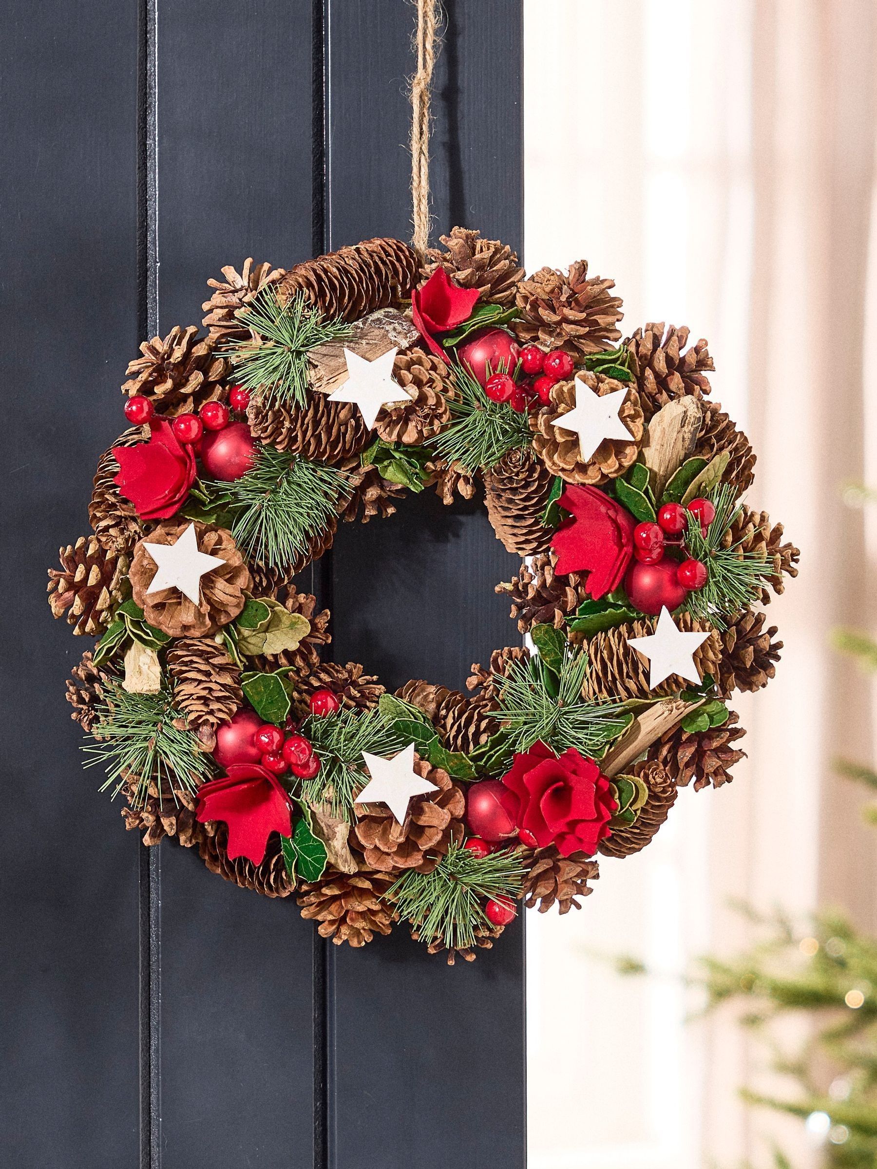 Dibor Unisex Multicolor Vintage Starry Night Xmas Decor Wreath Front Door Christmas Wreath 35Cm - Image 2