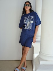 Indigo Blue Short Sleeve Washed Graphic Sweat Top - Image 3 of 9