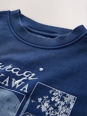 Indigo Blue Short Sleeve Washed Graphic Sweat Top - Image 8 of 9