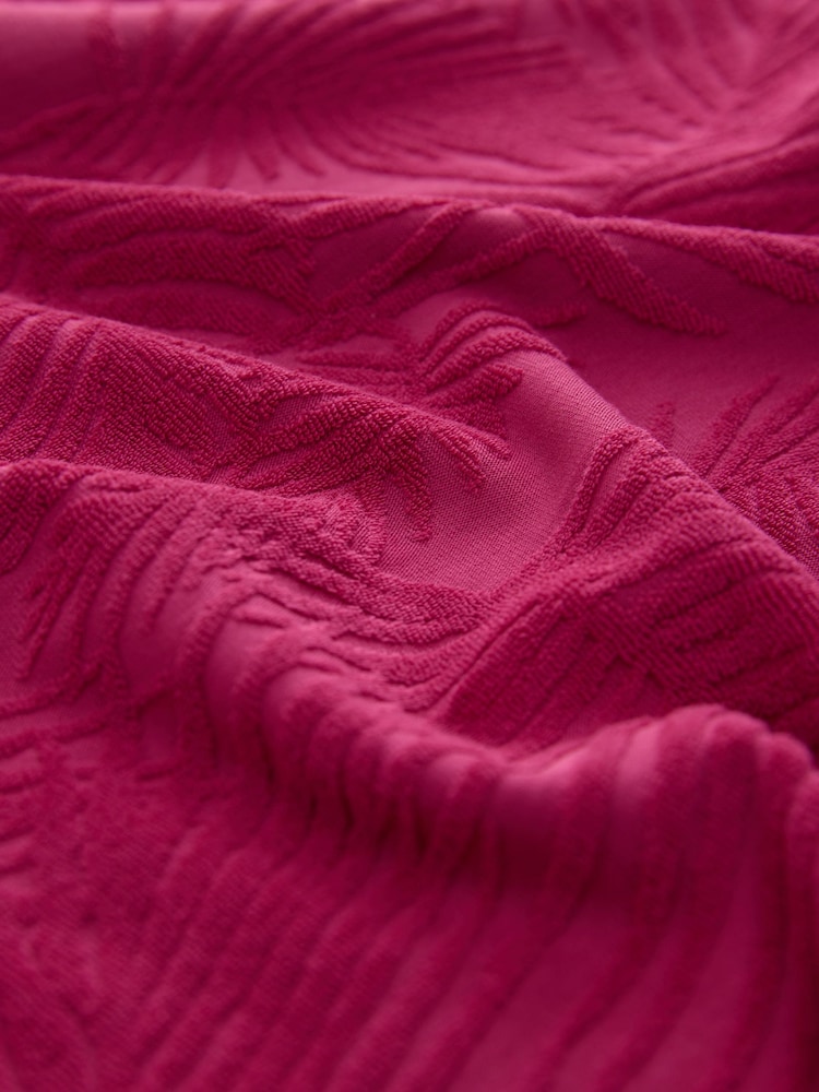 Magenta Pink Jacquard Towelling Fringe Summer Short Sleeve Shirt - Image 8 of 8 Magenta Pink Jacquard Towelling Fringe Summer Short Sleeve Shirt - Image 8 of 8
