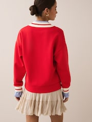 Red Slinky Suba V-Neck Contrast Collar Sweatshirt - Image 3 of 9
