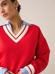 Red Slinky Suba V-Neck Contrast Collar Sweatshirt - Image 5 of 9