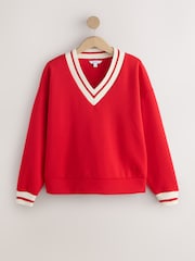 Red Slinky Suba V-Neck Contrast Collar Sweatshirt - Image 7 of 9