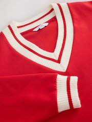 Red Slinky Suba V-Neck Contrast Collar Sweatshirt - Image 8 of 9