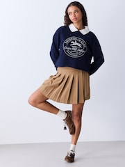 Navy/White Contrast Collar Graphic Sweatshirt - Image 3 of 7