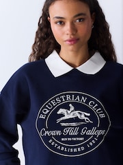 Navy/White Contrast Collar Graphic Sweatshirt - Image 4 of 7