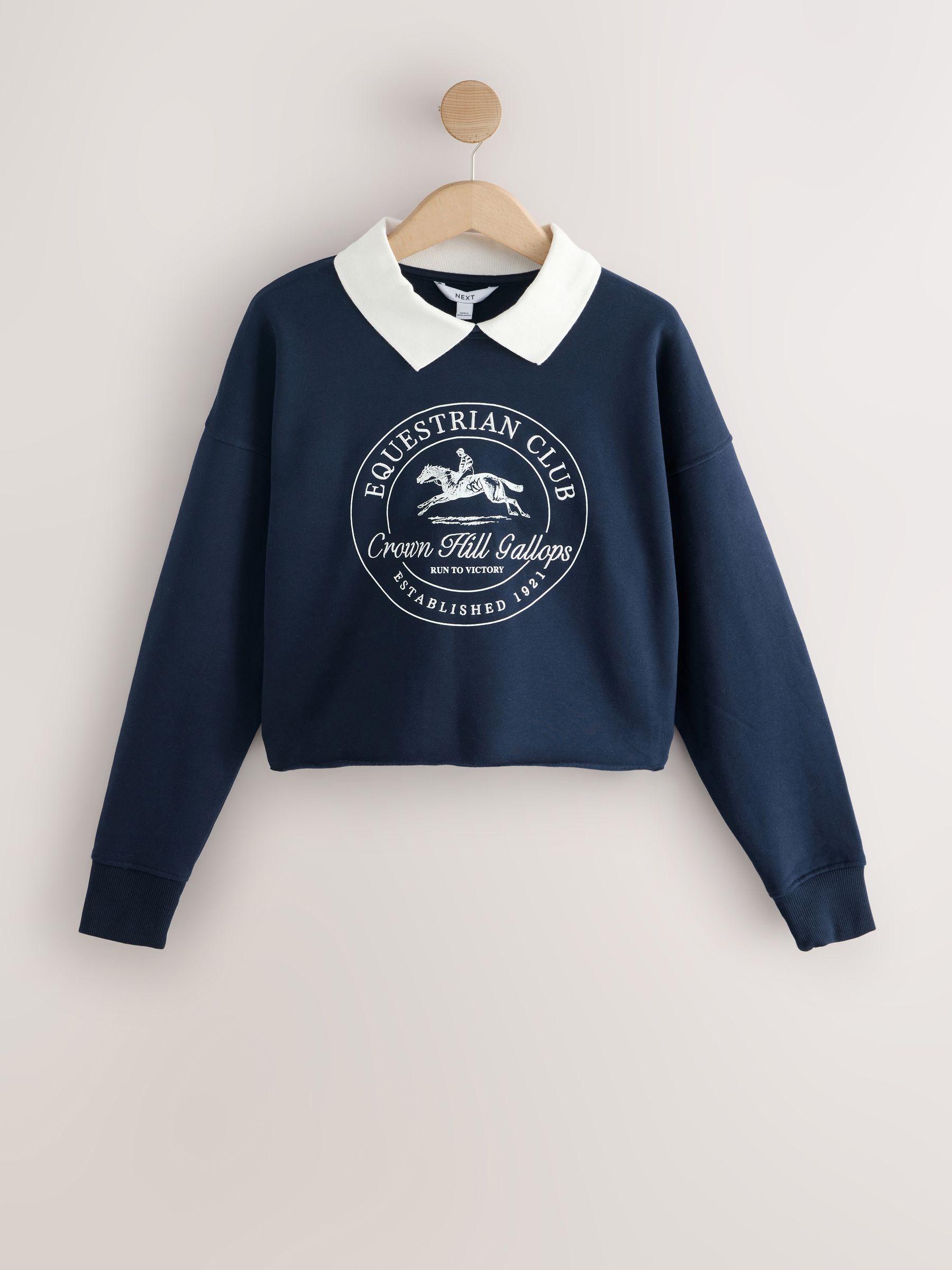 Buy Navy/White Contrast Collar Graphic Sweatshirt from Next USA