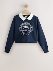 Navy/White Contrast Collar Graphic Sweatshirt - Image 5 of 7