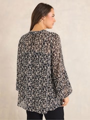Evans Black Chiffon Ladder Lace Blouse - Image 3 of 5
