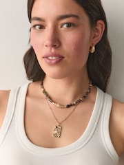 Multi/Gold Tone - Semi-Precious Stone 2 Layer Necklace - תמונה 1 מתוך 6