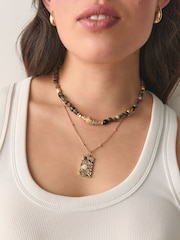 Multi/Gold Tone - Semi-Precious Stone 2 Layer Necklace - תמונה 3 מתוך 6