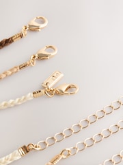 Gold Tone/Brown Cord Disc Drop 3 Layer Necklace - Image 6 of 6