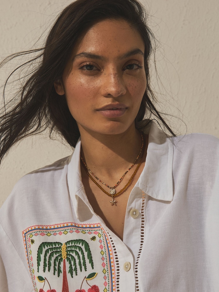 Brown Bead Summer Charm 2 Layer Necklace - Image 2 of 5