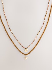 Brown Bead Summer Charm 2 Layer Necklace - Image 3 of 5