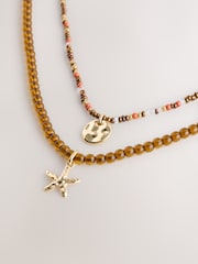 Brown Bead Summer Charm 2 Layer Necklace - Image 4 of 5