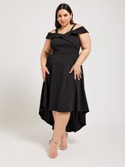 YOURS LONDON Curve Black Black Bardot Dipped Hem Dress - Image 4 of 5