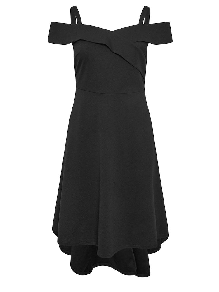 YOURS LONDON Curve Black Black Bardot Dipped Hem Dress - Image 5 of 5
