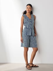 Navy/Green Stripe N. Premium Linen Blend Waistcoat - Image 2 of 6