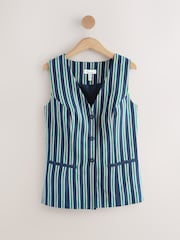 Navy/Green Stripe N. Premium Linen Blend Waistcoat - Image 4 of 6