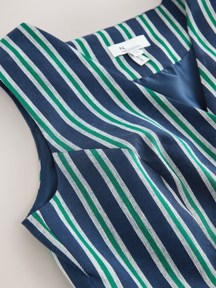 Navy/Green Stripe N. Premium Linen Blend Waistcoat - Image 6 of 6