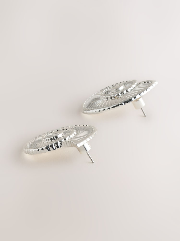 Silver Tone Shell Sud Earrings - Image 6 of 6