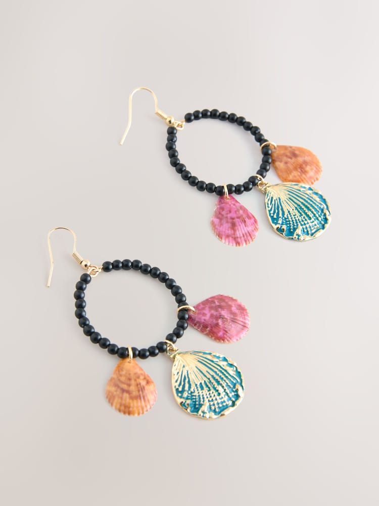 Turquoise Blue Shell Drop Hoop Earrings - Image 1 of 3 Turquoise Blue Shell Drop Hoop Earrings - Image 1 of 3