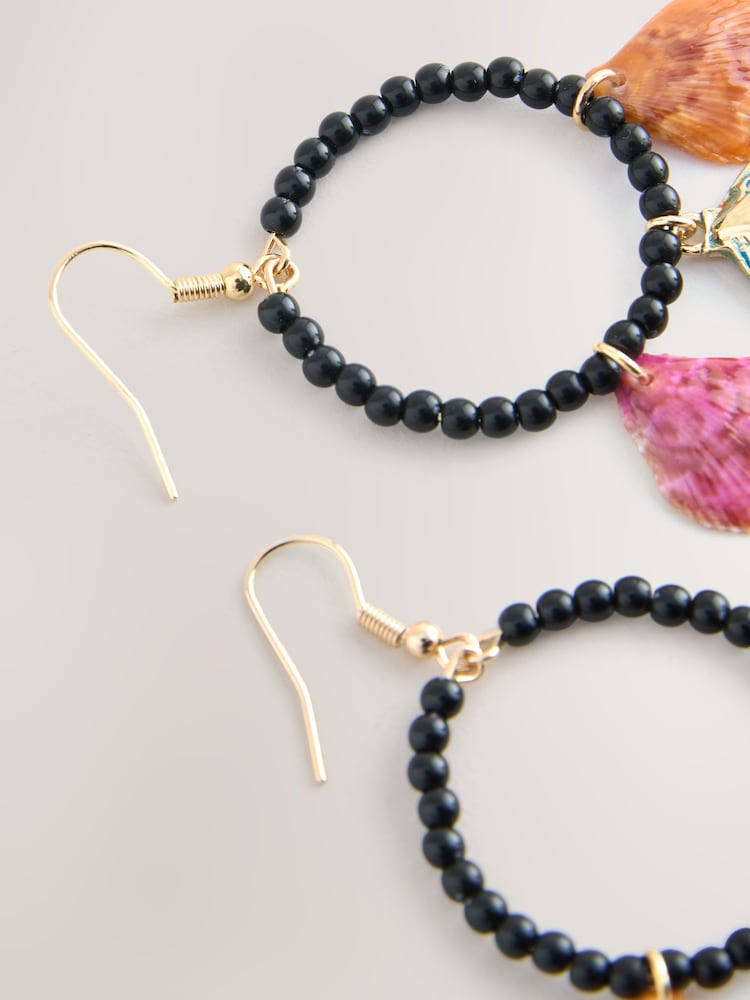 Turquoise Blue Shell Drop Hoop Earrings - Image 3 of 3 Turquoise Blue Shell Drop Hoop Earrings - Image 3 of 3