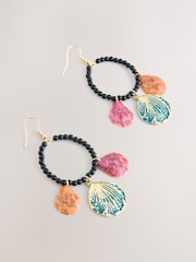 Turquoise Blue Shell Drop Hoop Earrings - Image 4 of 6