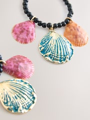 Turquoise Blue Shell Drop Hoop Earrings - Image 5 of 6