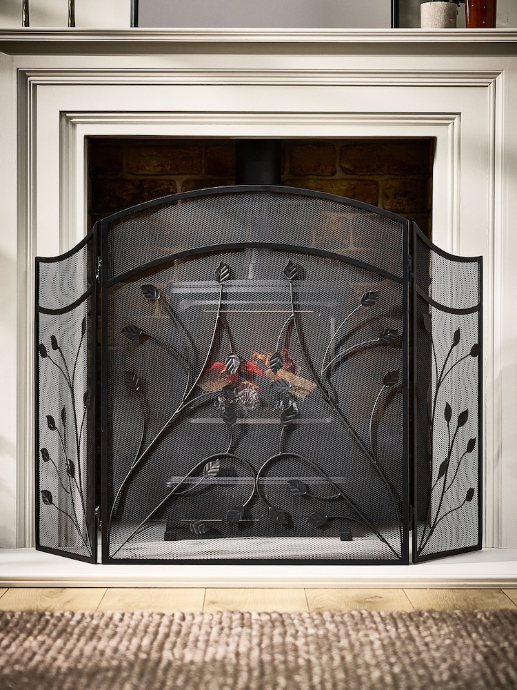 Dibor Black Leaf Vine Three Fold Firescreen - Image 1 of 5 Dibor Black Leaf Vine Three Fold Firescreen - Image 1 of 5