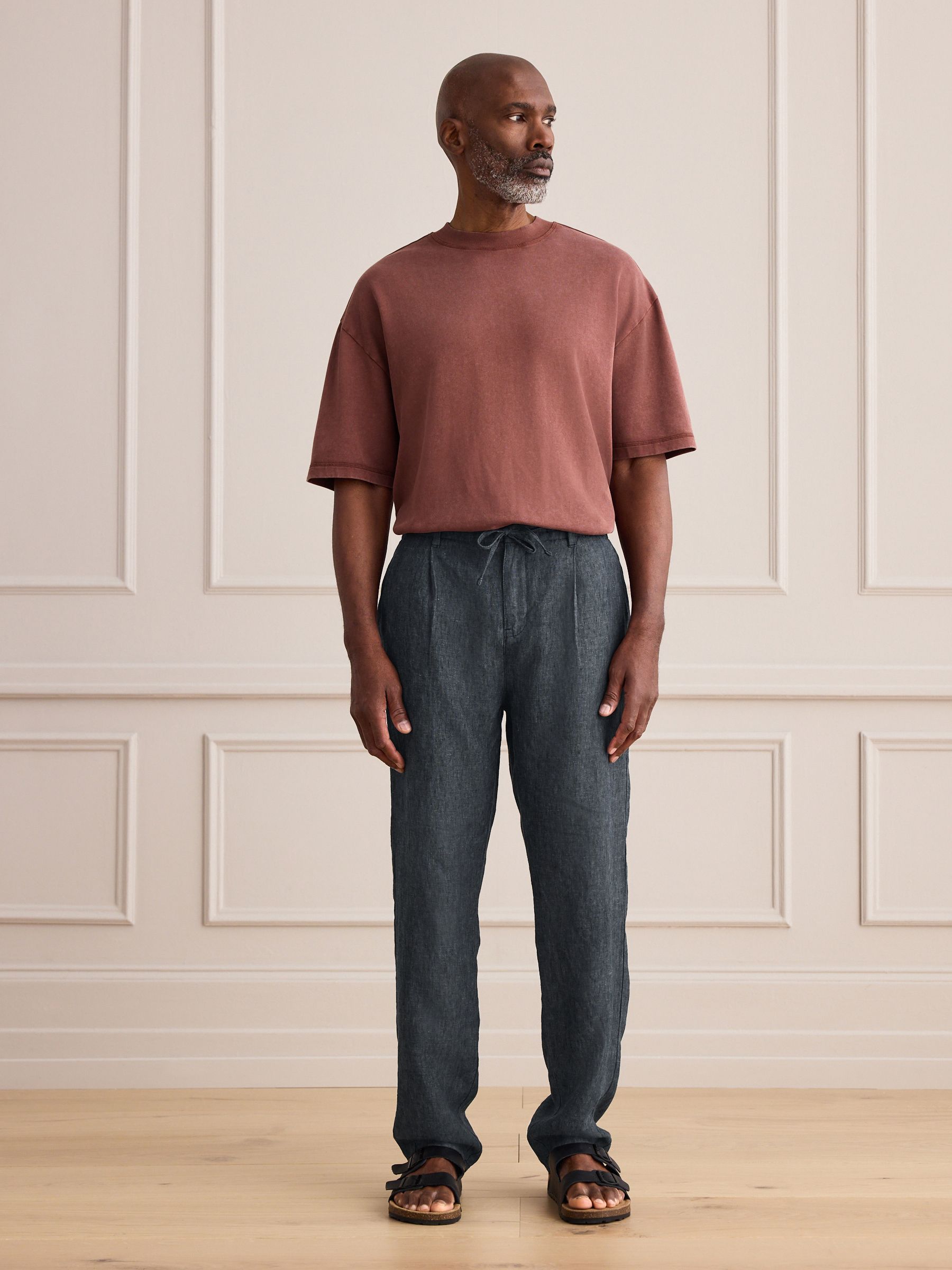 Buy Charcoal Grey Regular Tapered Fit Signature 100% Linen Pleated
