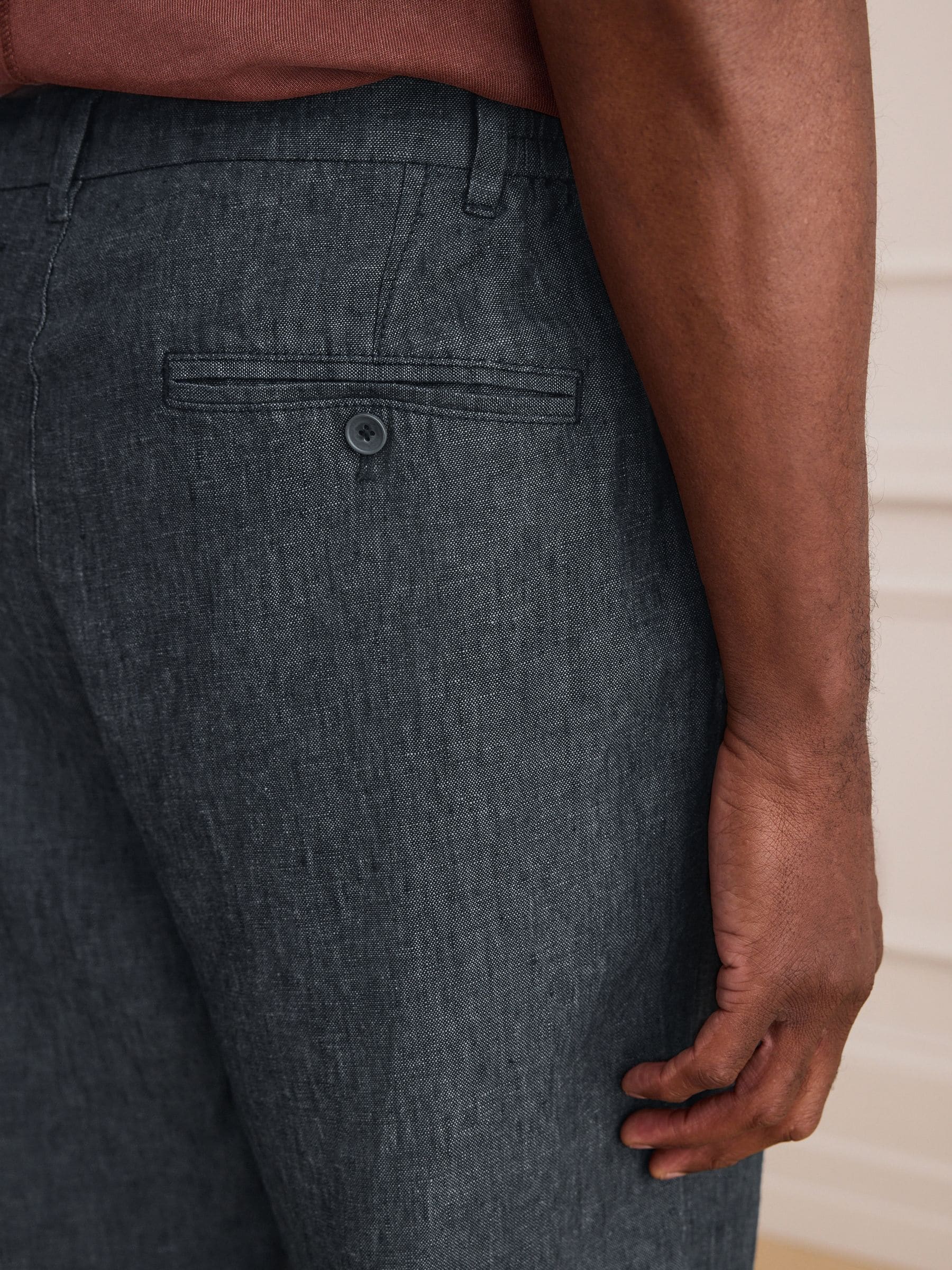 Buy Charcoal Grey Regular Tapered Fit Signature 100% Linen Pleated