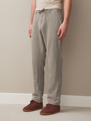 マッシュルームブラウン - スリムフィット - コットンリネンブレンド チノパン - 画像 1 / 9