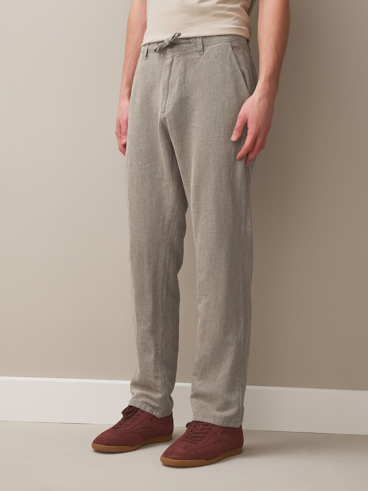 マッシュルームブラウン - スリムフィット - コットンリネンブレンド チノパン - 画像 1 / 9