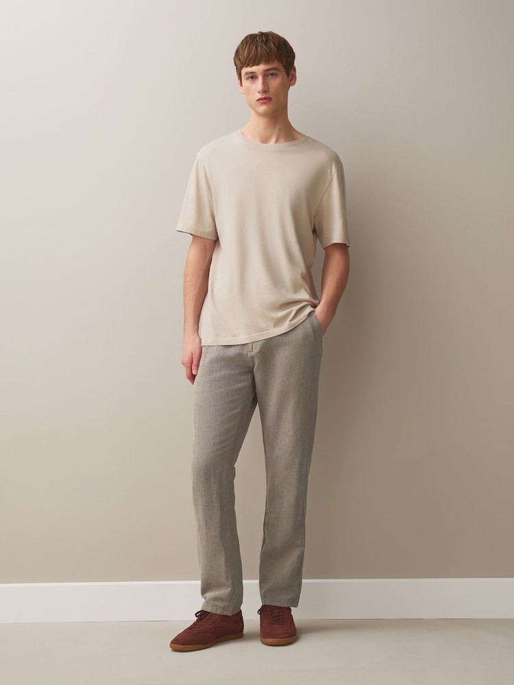 マッシュルームブラウン - スリムフィット - コットンリネンブレンド チノパン - 画像 2 / 9