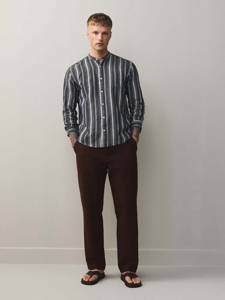 バーガンディレッド - スリムフィット - コットンリネンブレンド チノパン - 画像 2 / 6