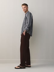 バーガンディレッド - スリムフィット - コットンリネンブレンド チノパン - 画像 3 / 6