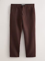 Burgundy Red Slim Fit Cotton Linen Blend Twill Chino Trousers - Image 7 of 9