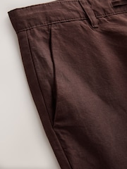 Burgundy Red Slim Fit Cotton Linen Blend Twill Chino Trousers - Image 8 of 9