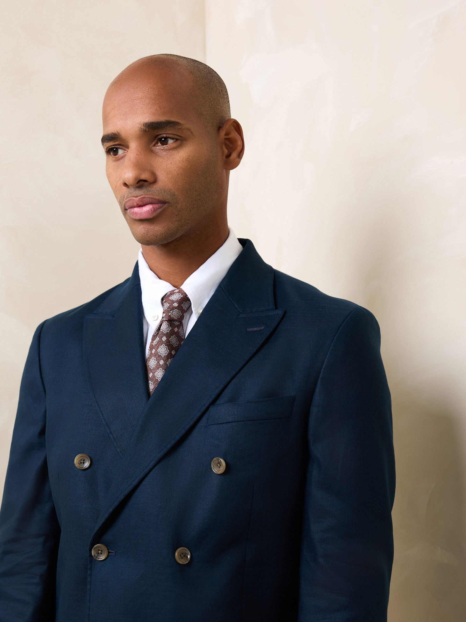 Buy Navy Blue Regular Fit N. Premium Linen Blend Double Breasted