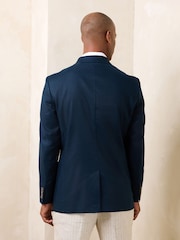 Navy Blue Regular Fit N. Premium Linen Blend Double Breasted Blazer with Stretch and Tencel Lyocell - Image 3 of 7