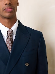 Navy Blue Regular Fit N. Premium Linen Blend Double Breasted Blazer with Stretch and Tencel Lyocell - Image 5 of 7