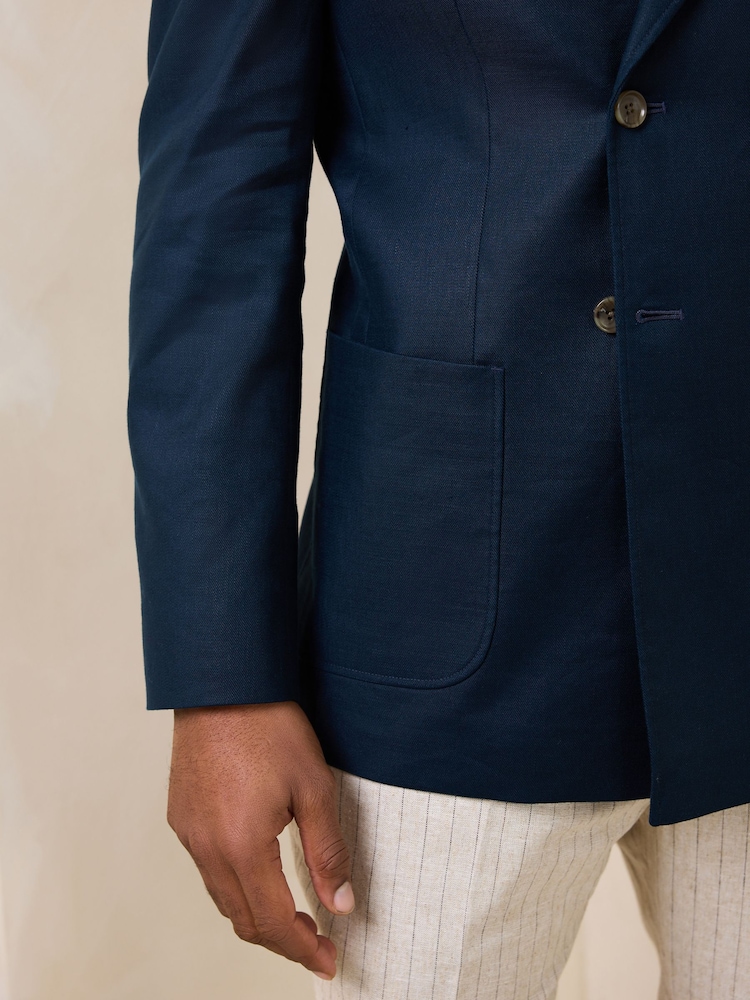 Navy Blue Regular Fit N. Premium Linen Blend Double Breasted Blazer with Stretch and Tencel Lyocell - Image 7 of 7 Navy Blue Regular Fit N. Premium Linen Blend Double Breasted Blazer with Stretch and Tencel Lyocell - Image 7 of 7