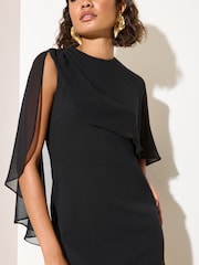 Friends Like These Black Petite Asymmetric Chiffon Cape Scuba Midi Dress - Image 5 of 5
