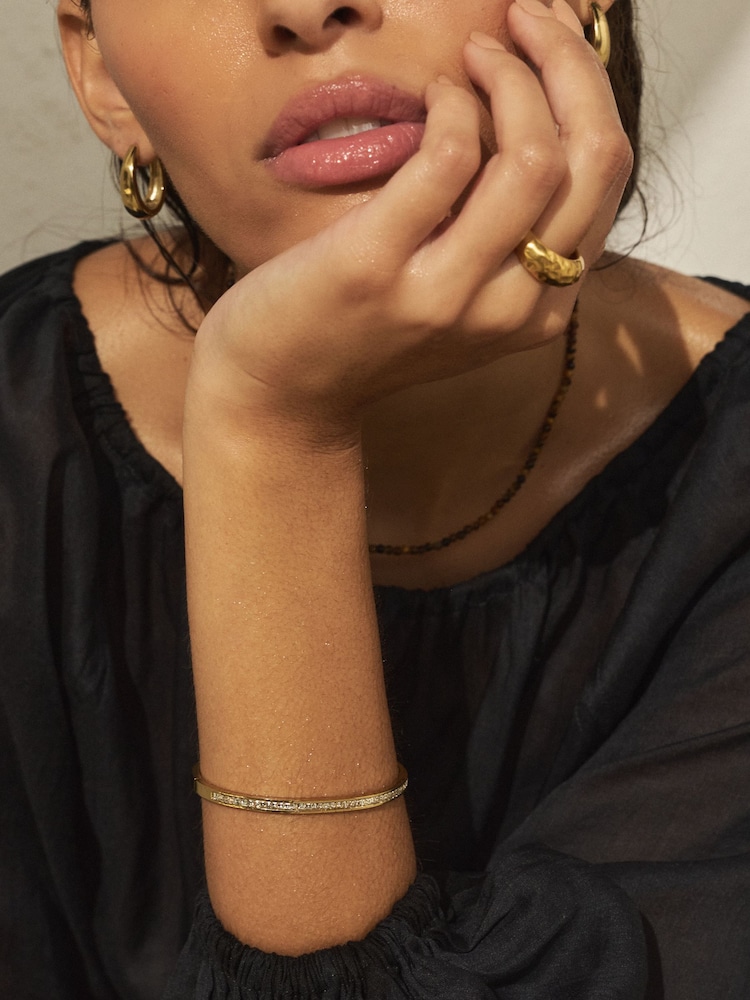 Gold Tone Waterproof Stainless Steel Sparkle Bangle - Image 2 of 5