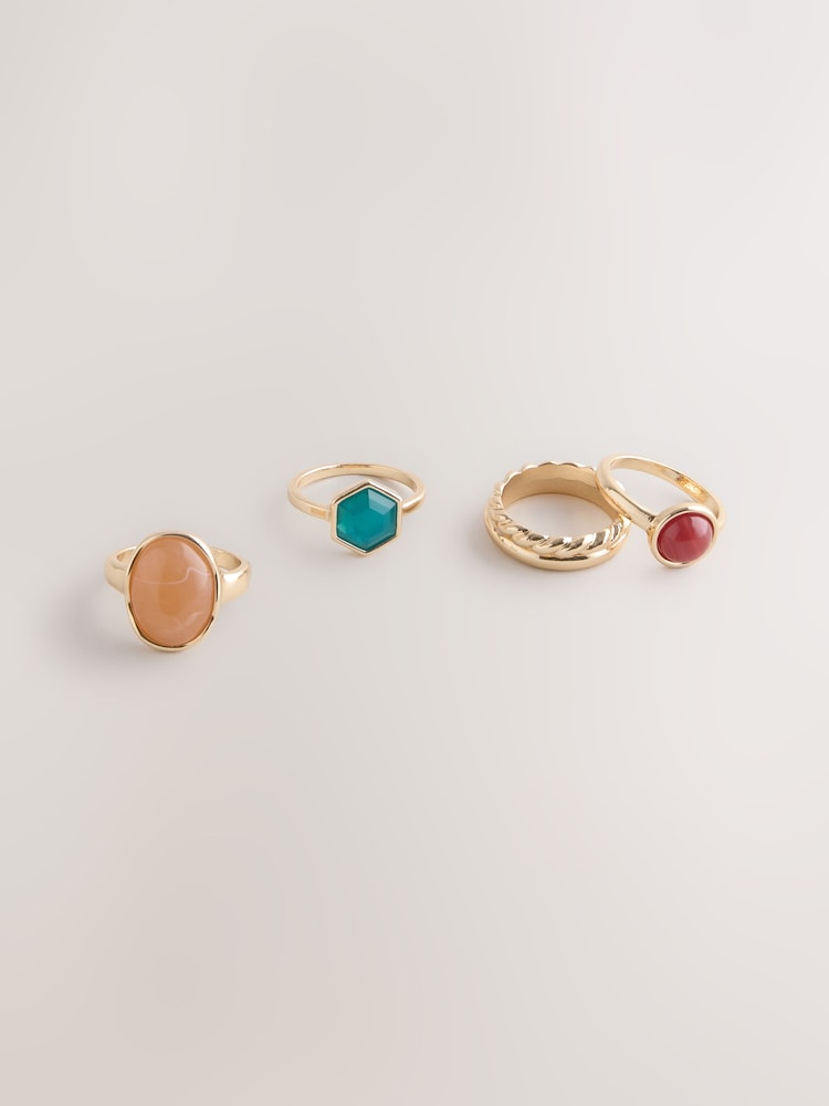 Gold Tone Stone Ring Pack - Image 1 of 2 Gold Tone Stone Ring Pack - Image 1 of 2